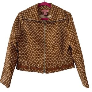 Bandolino Jacquard Geometric Print Retro Double Zip Jacket